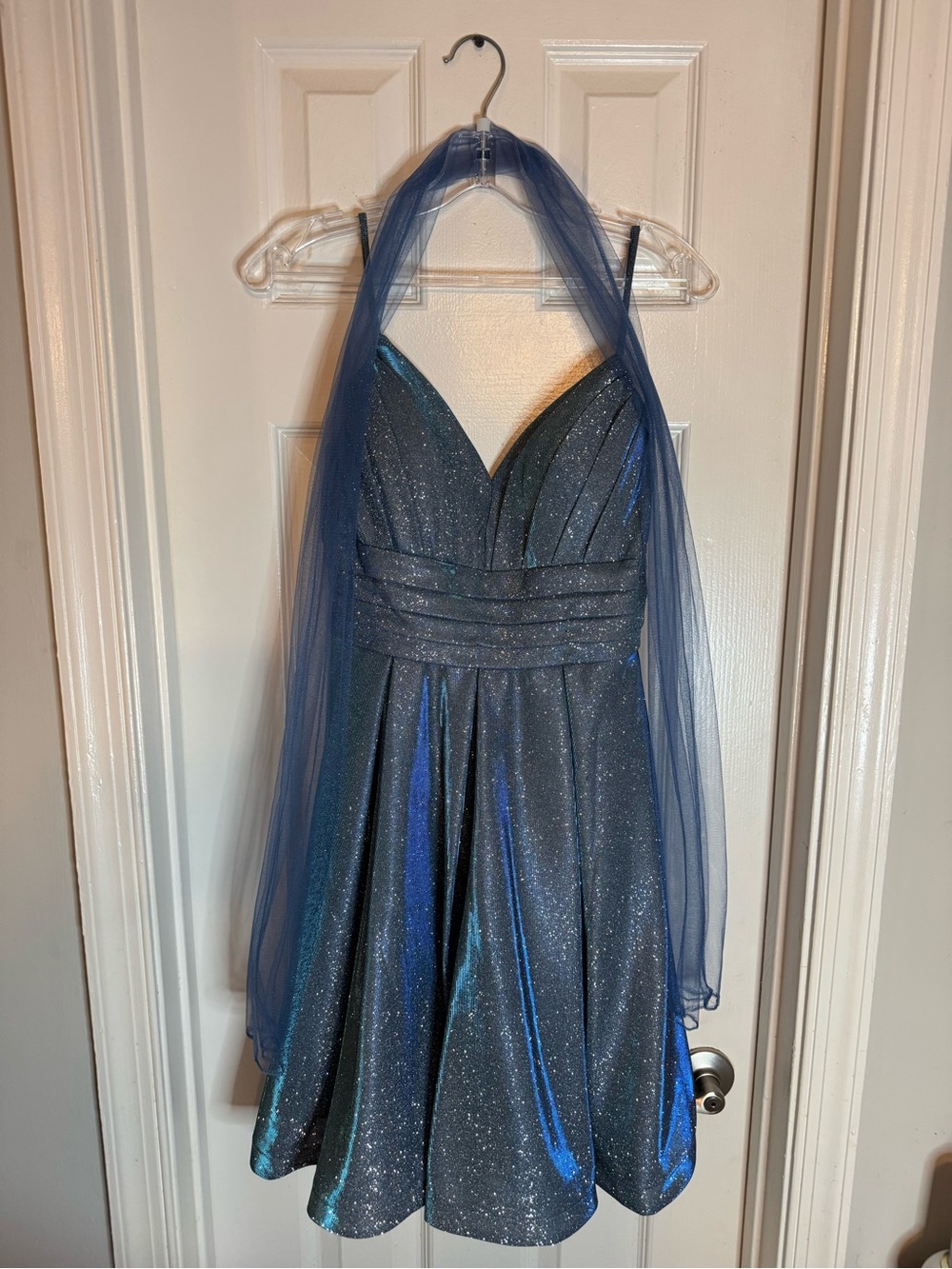 Anny Lee Blue Glitter Formal Dress with Shawl Junior/Women’s Size M